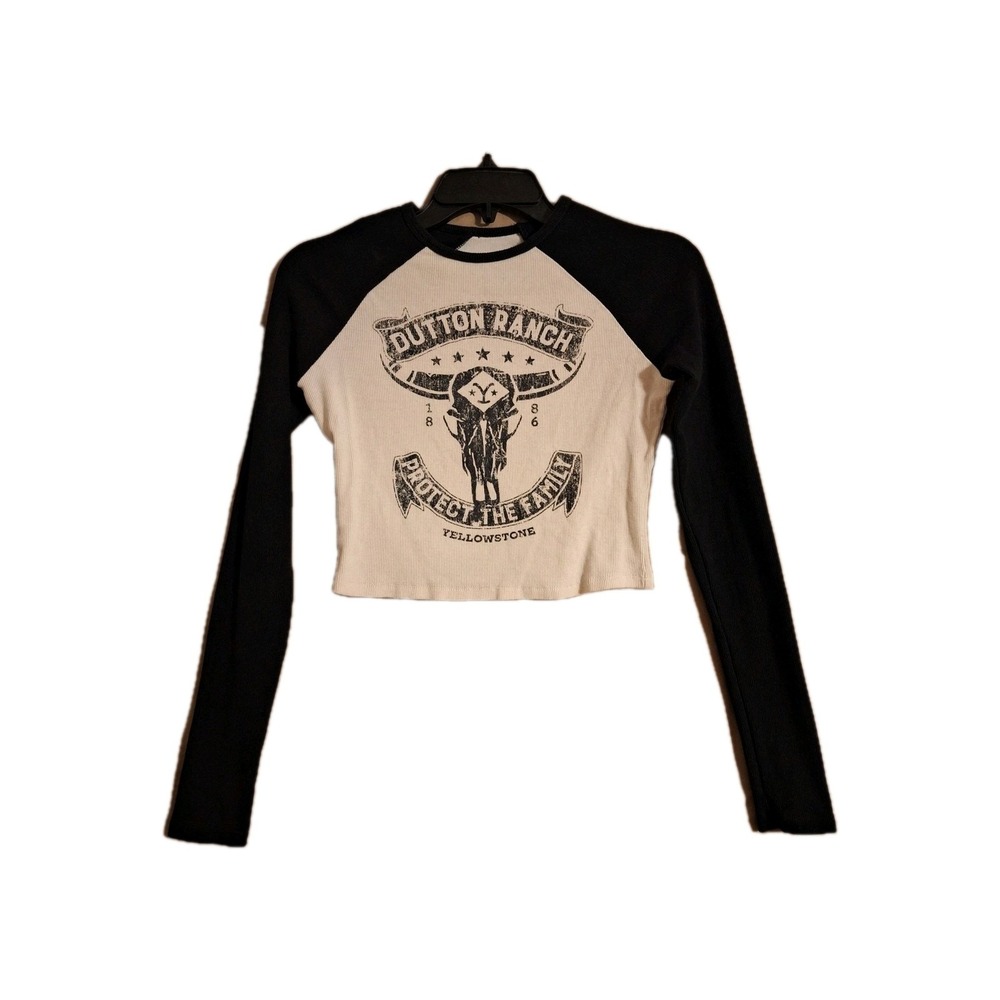 Western Yellowstone Dutton Ranch long sleeve crop top black off-white M